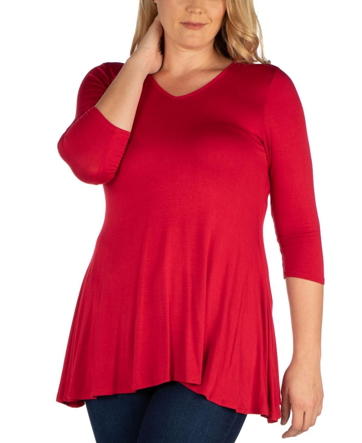 Womens Plus Size Three Quarter Sleeves V-Neck Tunic Top Product Image