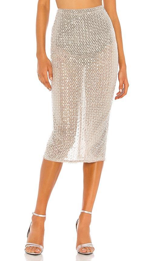 Camila Coelho Beatriz Midi Skirt in Metallic . Product Image