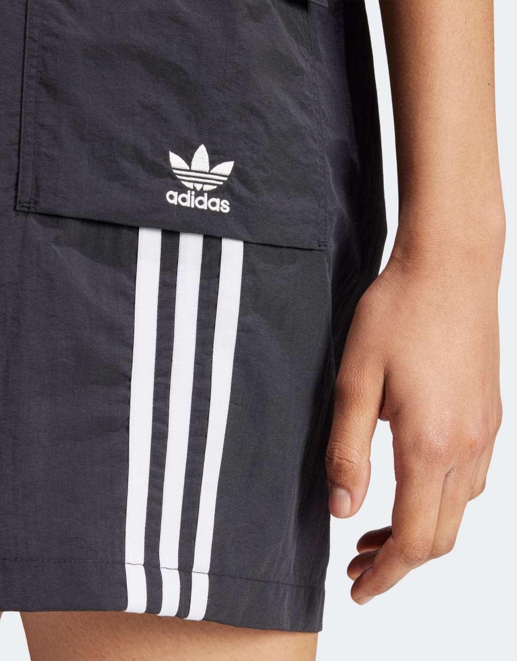 adidas Originals 3 stripe cargo shorts in black  Product Image