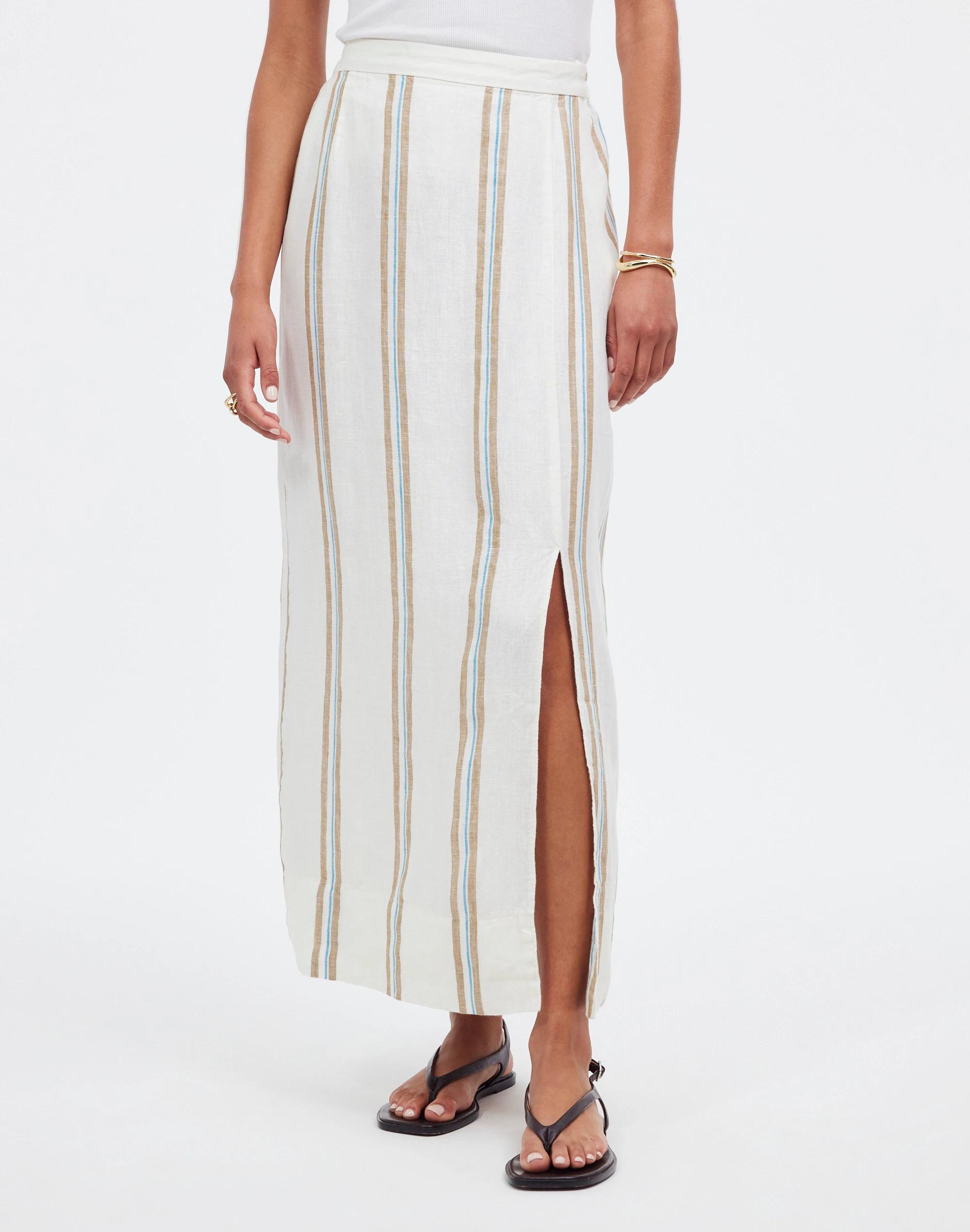 Column Maxi Skirt in Striped 100% Linen Product Image