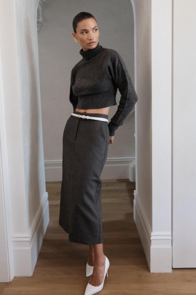 Darius Turtleneck Knit Crop Top - Charcoal Marle Product Image