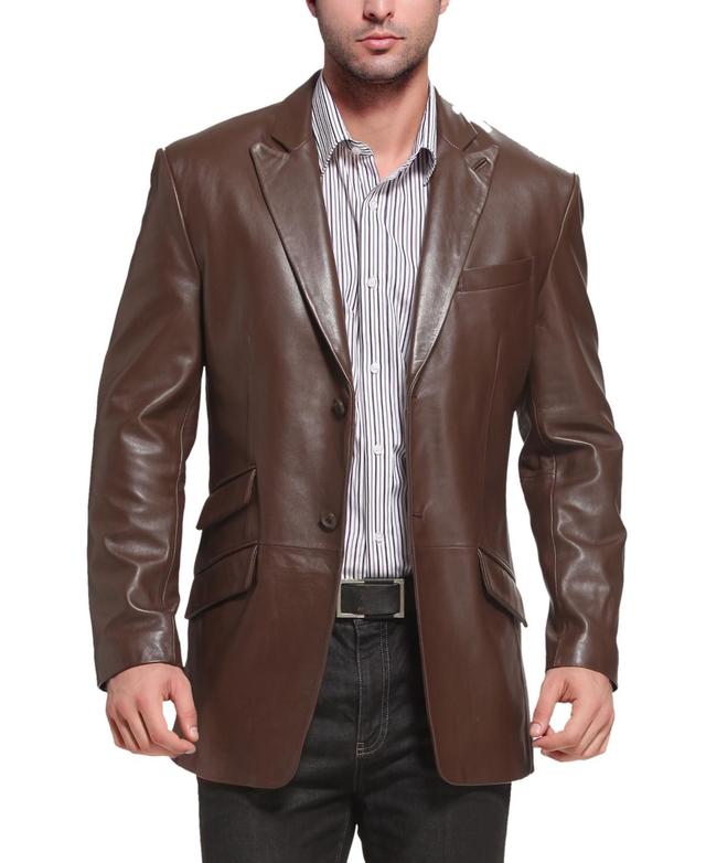 Bgsd Men Peaked Lapel Two-Button Leather Blazer Product Image