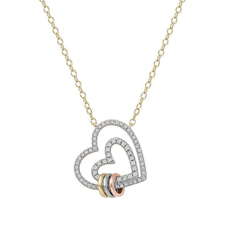 DeCouer Tri-Tone 1/4 Carat T.W. Diamond Double Heart Necklace, Womens Silver Tone Product Image