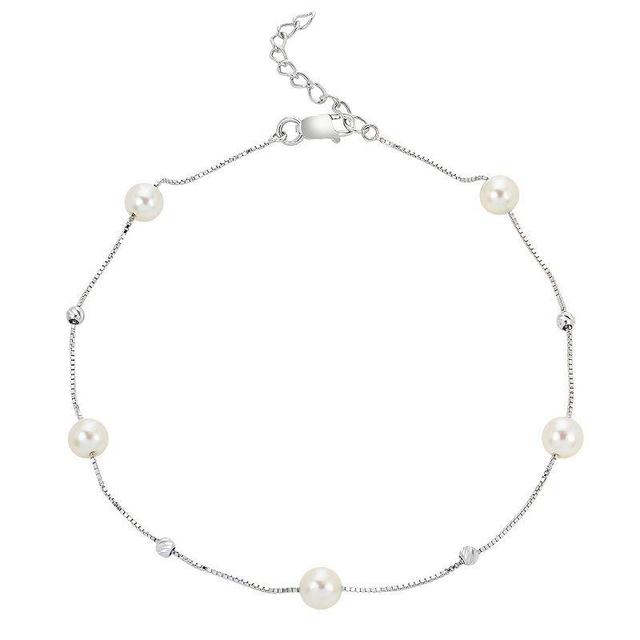 PearLustre by Imperial Sterling Silver Freshwater Cultured Pearl & Textured Bead Anklet, Womens Product Image