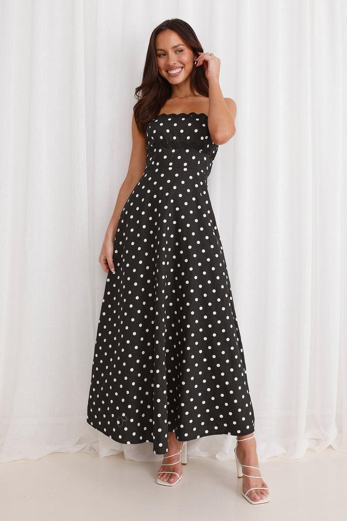 Vintage Vibes Polka Dot Maxi Dress Black Product Image