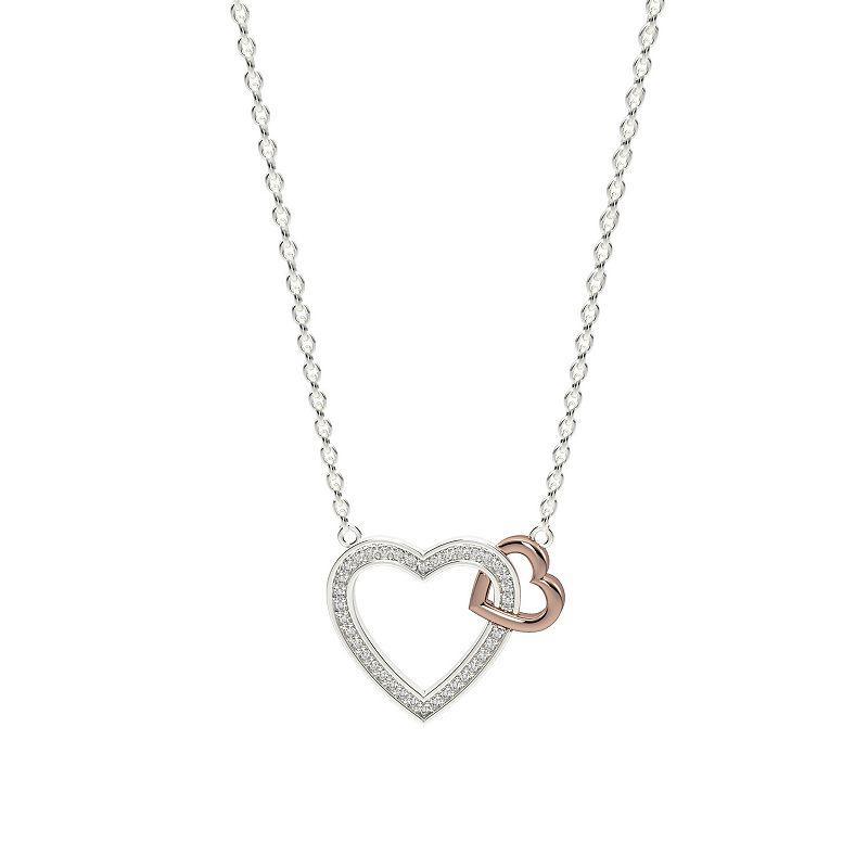 Sterling Silver & 10k Rose Gold Diamond Accent Heart Pendant Necklace, Womens White Product Image