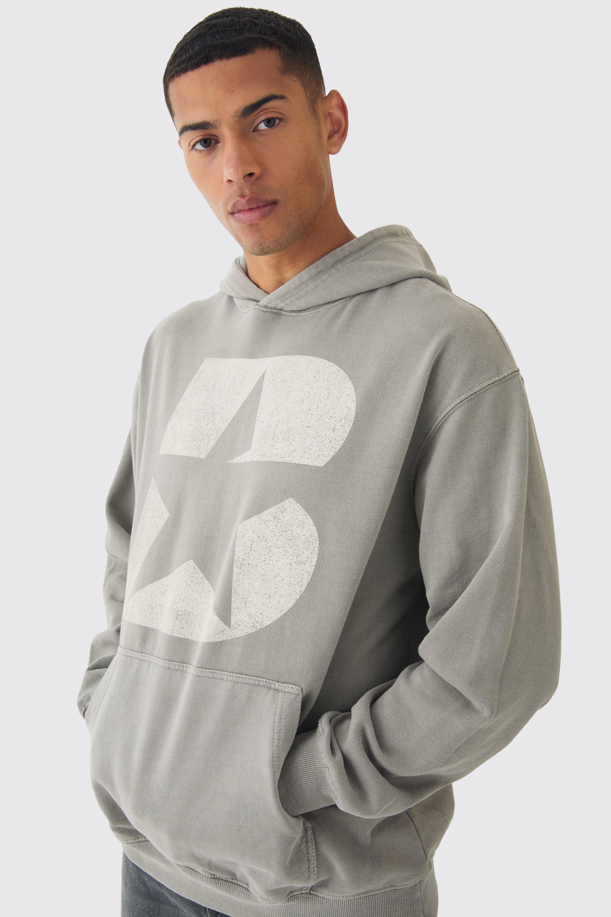 Oversized Boxy Washed B Star Print Hoodie | boohooMAN USA Product Image