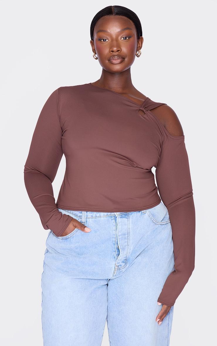 Plus Chocolate Contour Long Sleeve Knot Detail Top Product Image