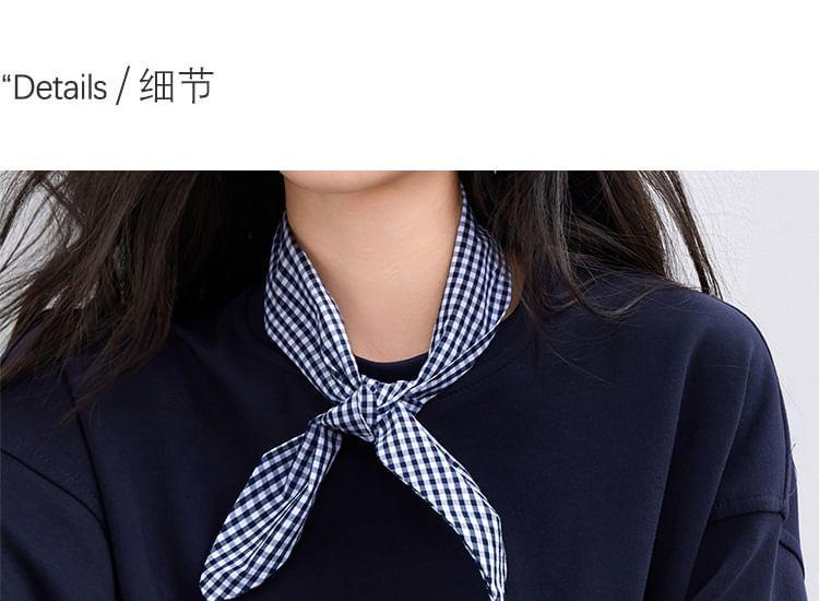 Set: Crew Neck Gingham Panel Crop Pullover + Scarf Product Image