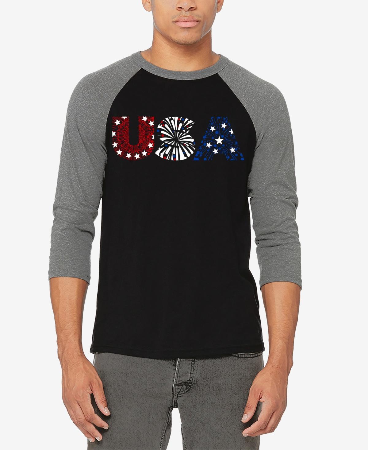 La Pop Art Usa Fireworks - Mens Raglan Baseball Word Art T-Shirt Product Image