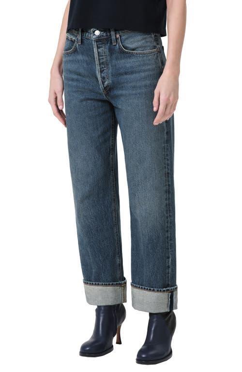 Fran High Waist Cuff Wide Leg Jeans In Blau Product Image