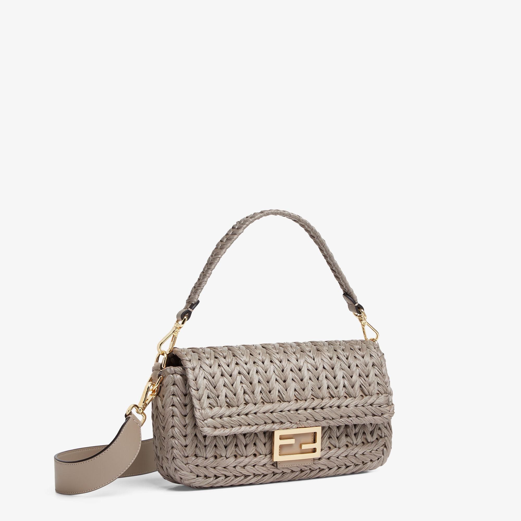 BaguetteDove gray interlaced leather and raffia bag Product Image