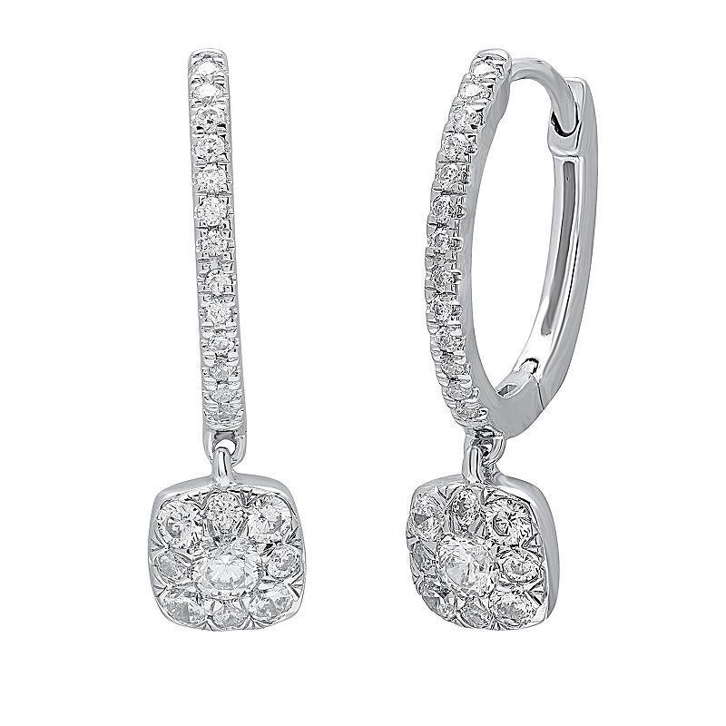 10k White Gold 1/2 Carat T.W. Diamond Cushion Cluster Dangle Earrings, Womens Product Image