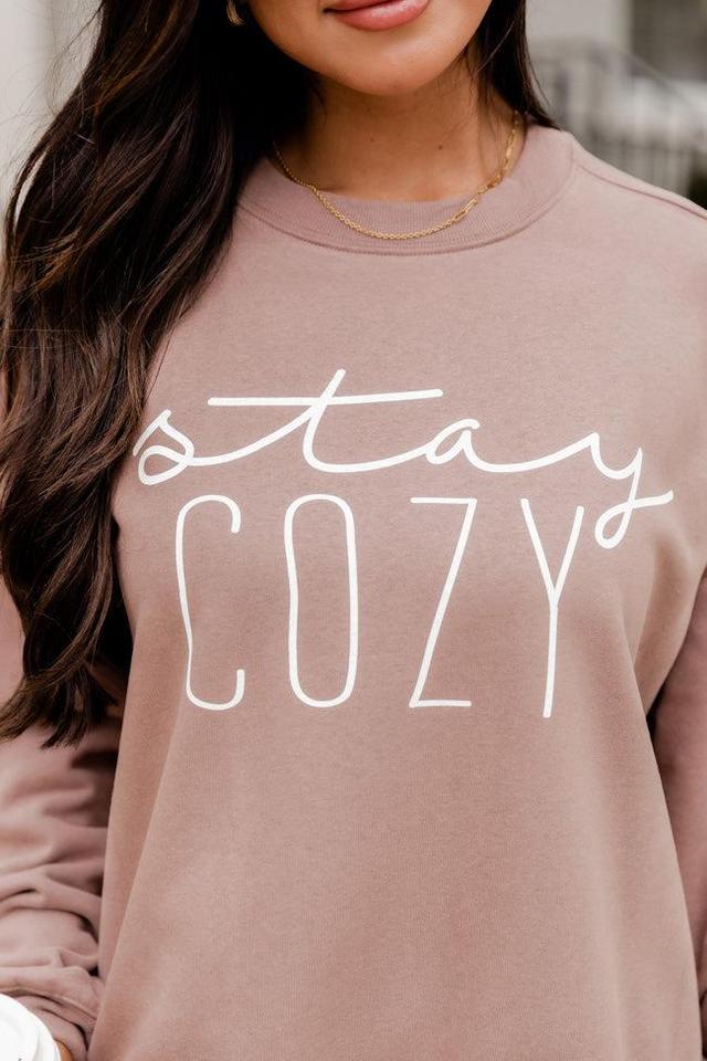 Stay Cozy Mocha Oversized Graphic Sweatshirt Product Image