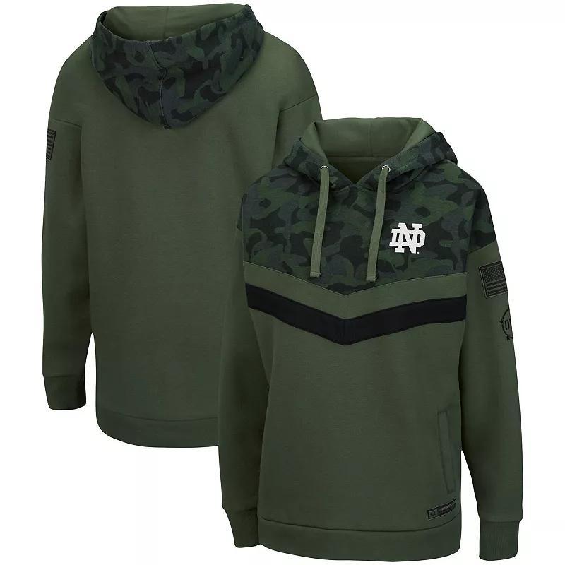 Womens Colosseum Olive/Camo Notre Dame Fighting Irish OHT Military Appreciation Extraction Chevron Pullover Hoodie Product Image