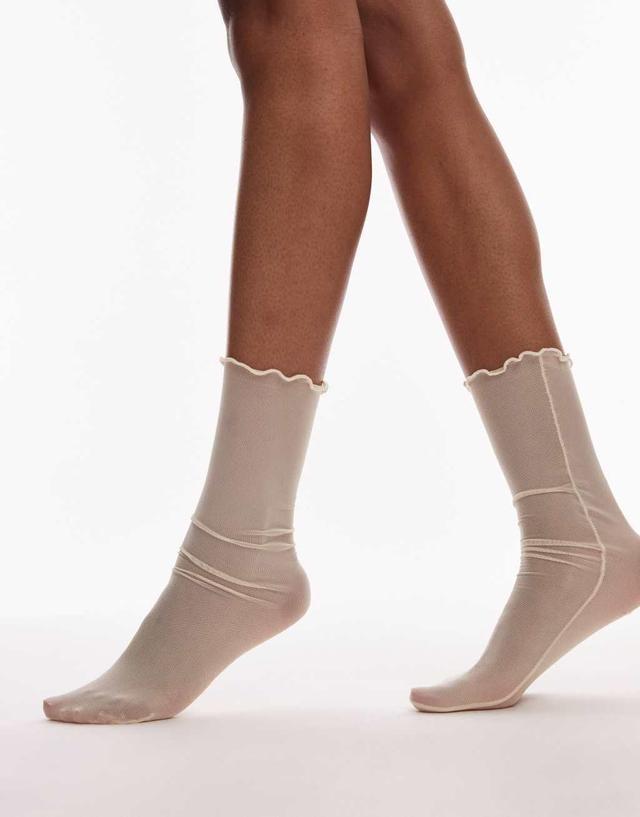 Topshop sheer socks with frill edge in off white Product Image