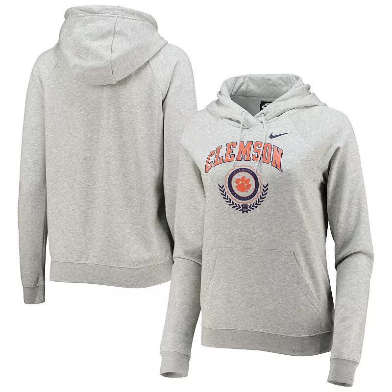 Womens Nike Heathered Gray Clemson Tigers Varsity Fleece Tri-Blend Raglan Pullover Hoodie Product Image