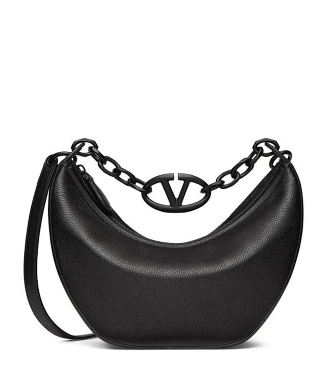 Small Leather Vlogo Moon Shoulder Bag In 0no Nero Product Image