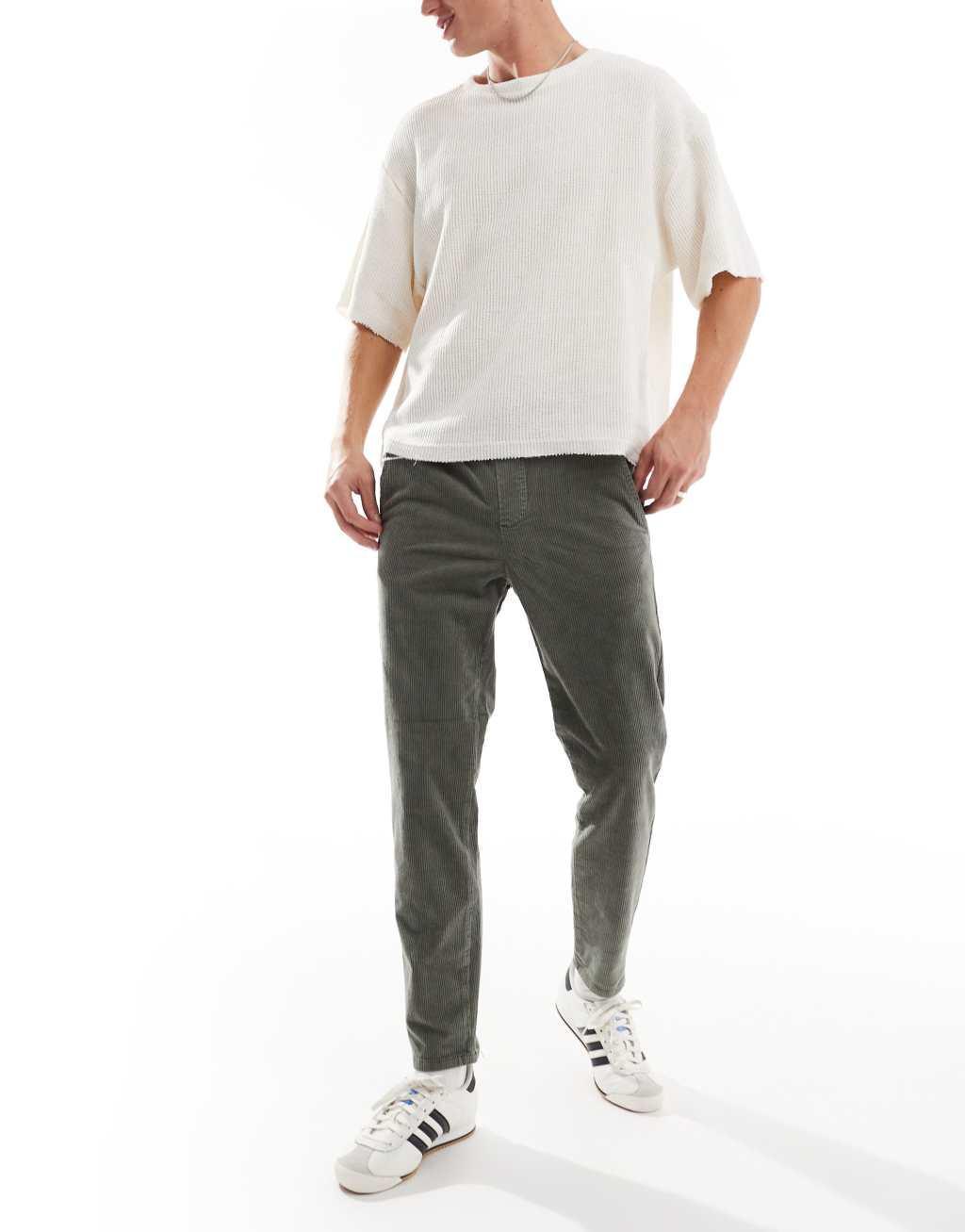 ONLY & SONS tapered cord pants in washed green Product Image