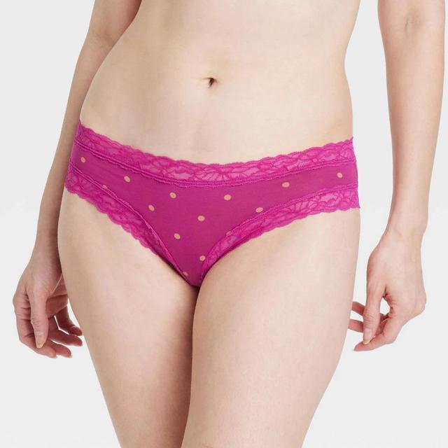 Womens Cotton Blend Polka Dot Cheeky Underwear with Lace - Auden Springtime XS Product Image