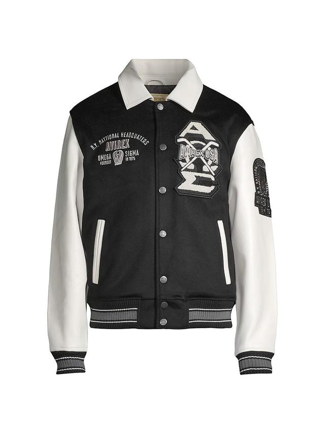 Mens Omega Wool & Leather Varsity Bomber Jacket Product Image