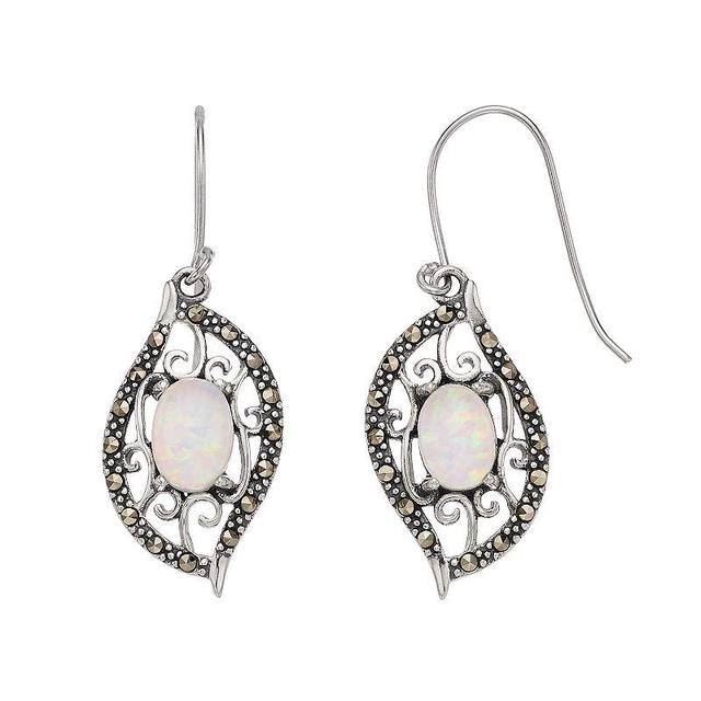 Tori Hill Sterling Silver Simulated White Opal & Marcasite Dangle Earrings, Womens Product Image