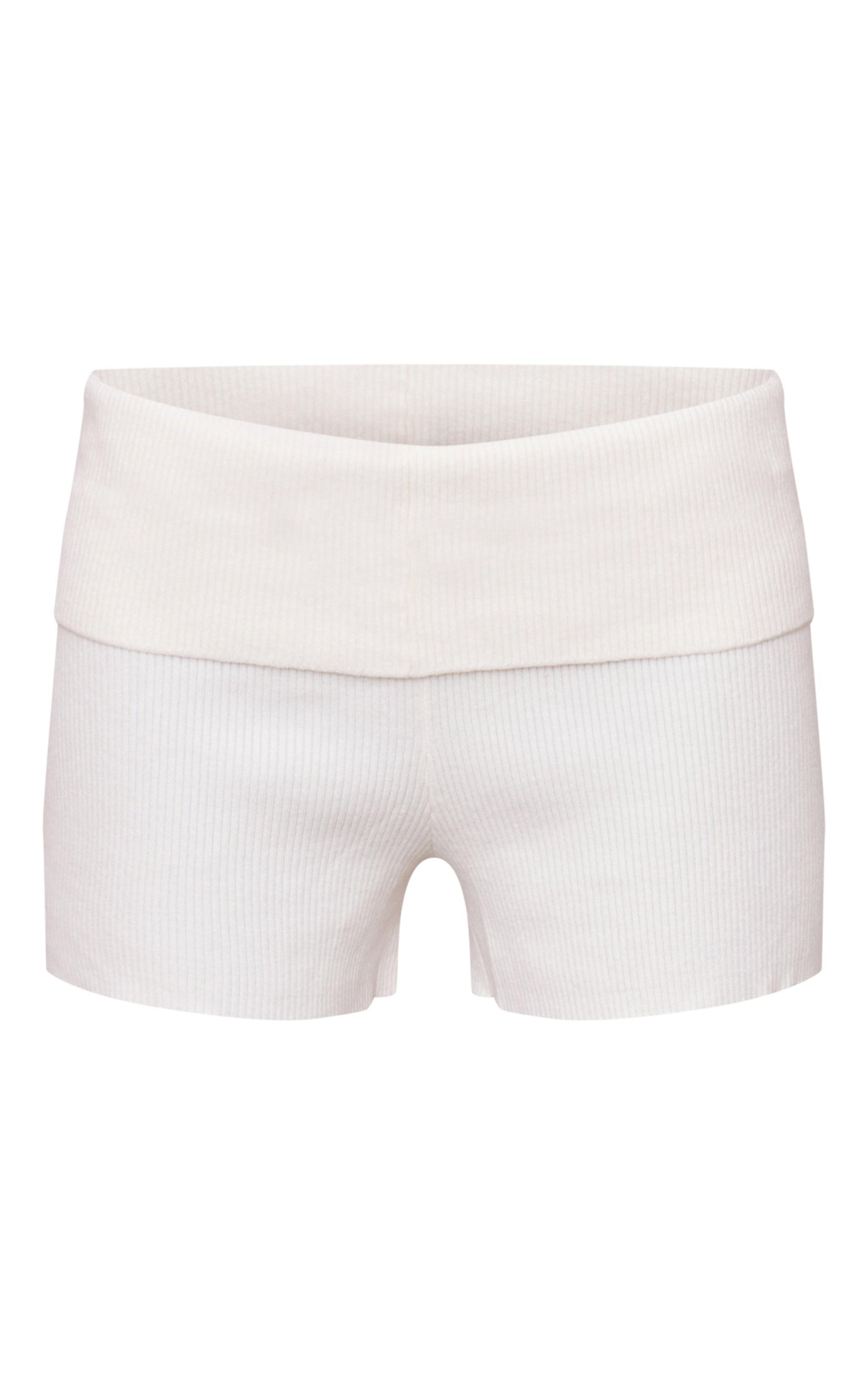 Oatmeal Soft Knit Fold Over Mini Shorts Product Image