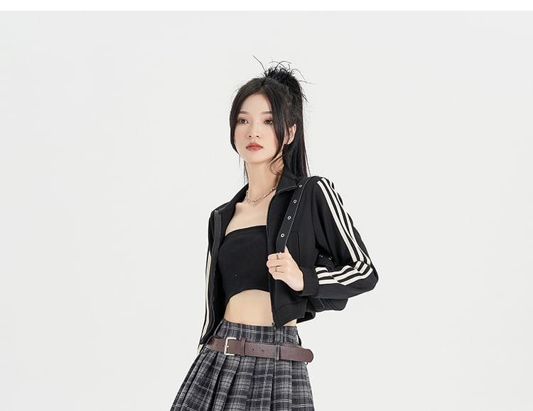 High Waist Plaid Pleated Mini A-Line Skirt Product Image