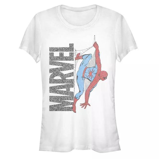 Juniors Spider-Man Hanging From The Marvel Logo Graphic Tee, Girls Product Image