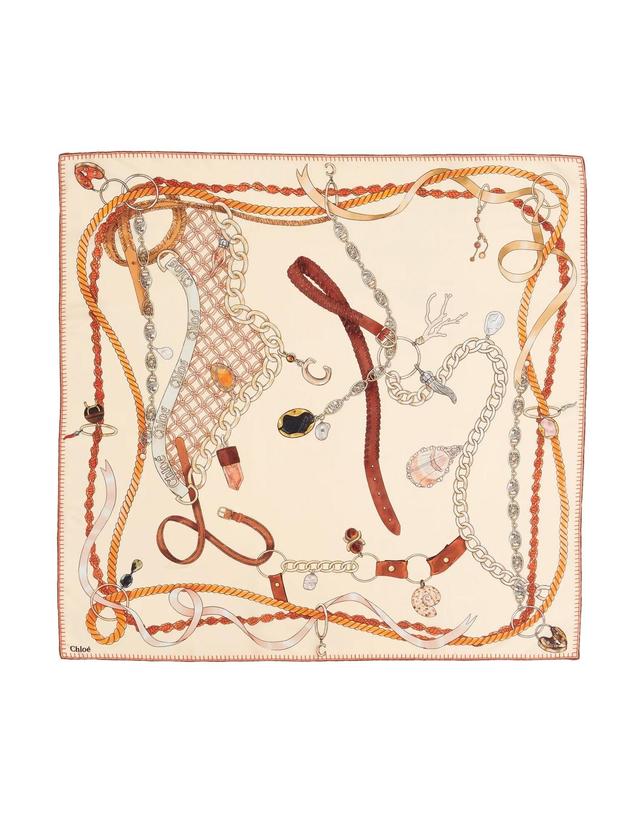 Graphic-print Silk Scarf In Beige Product Image