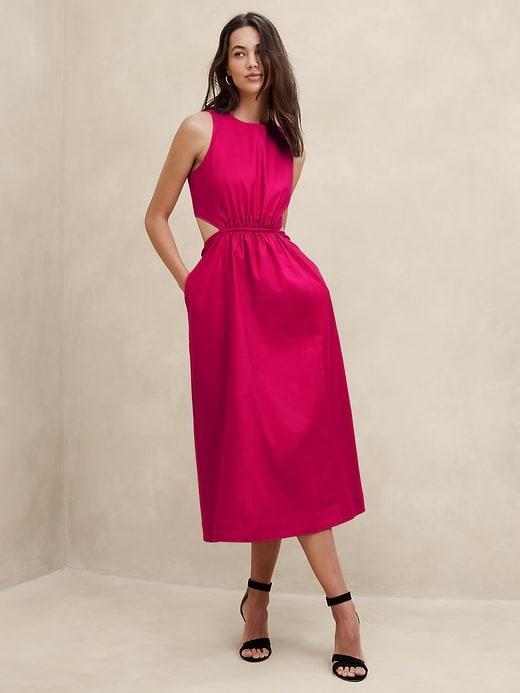 Linen-Blend Cut-Out Midi Dress product image