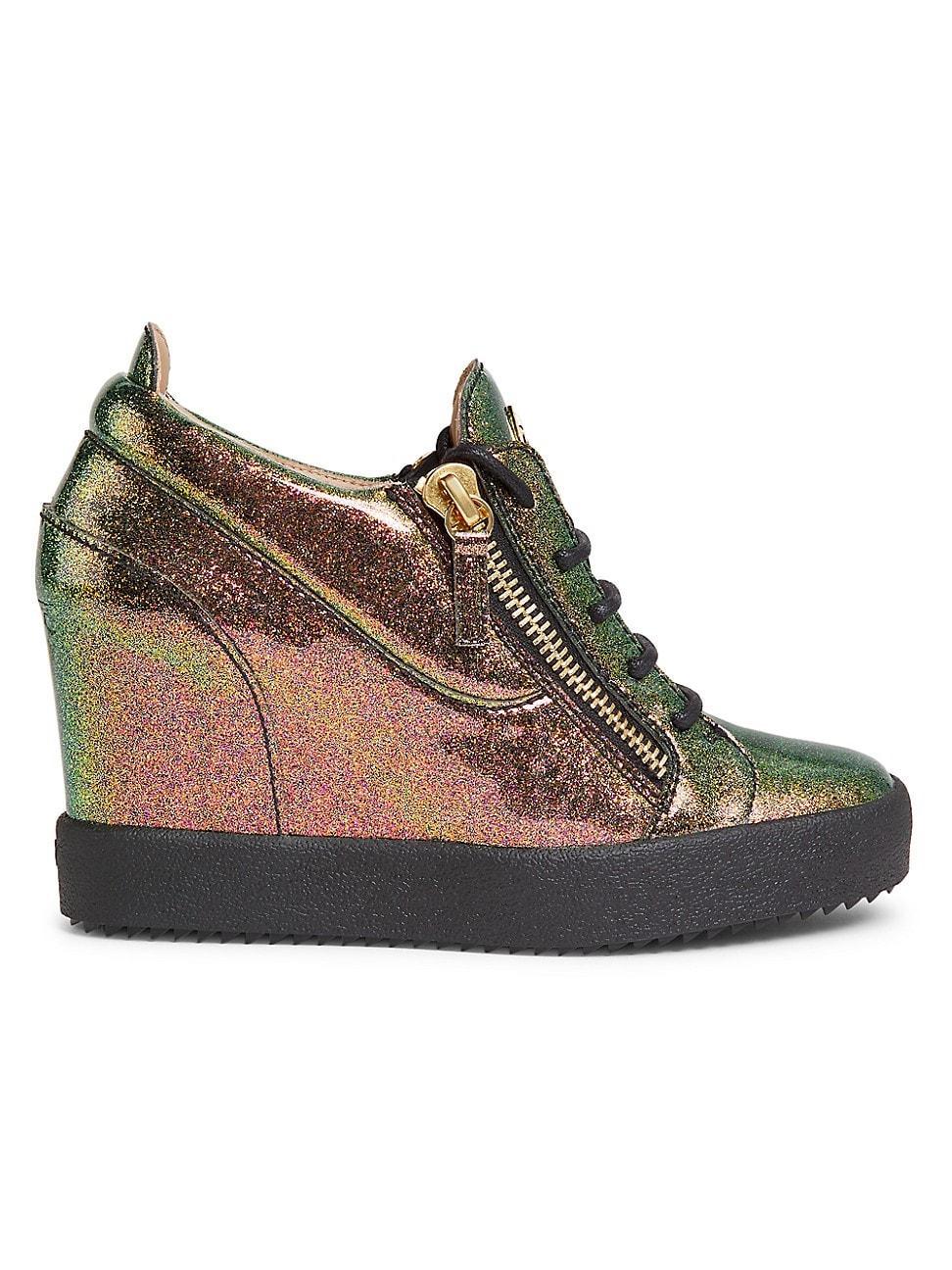 Womens 75MM Glitter Patent Leather Wedge Sneakers Product Image