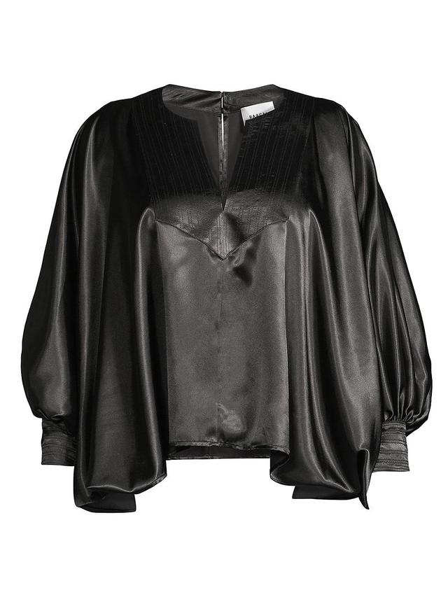 Womens Satin Split-Neck Blouse Product Image