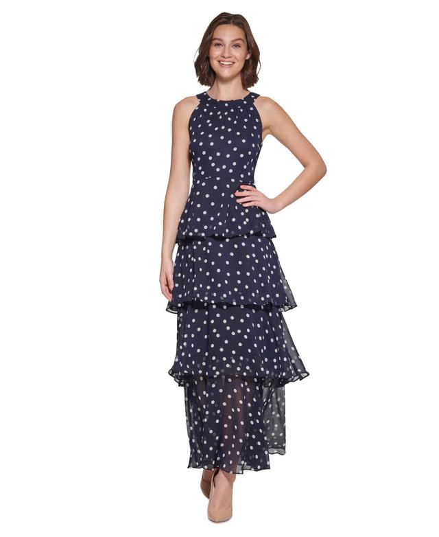 Tommy Hilfiger Womens Dot-Print Tiered Maxi Dress - Sky Capt Product Image