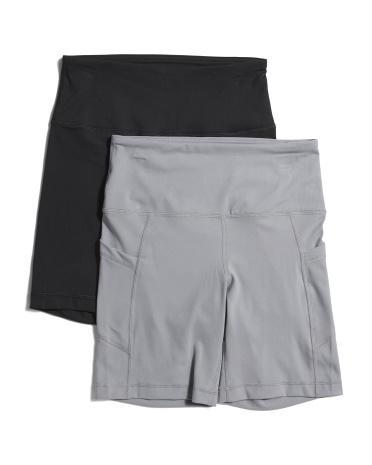 2pk Lux Rewind High Rise Side Pocket Shorts for Women | Polyester/Spandex Product Image