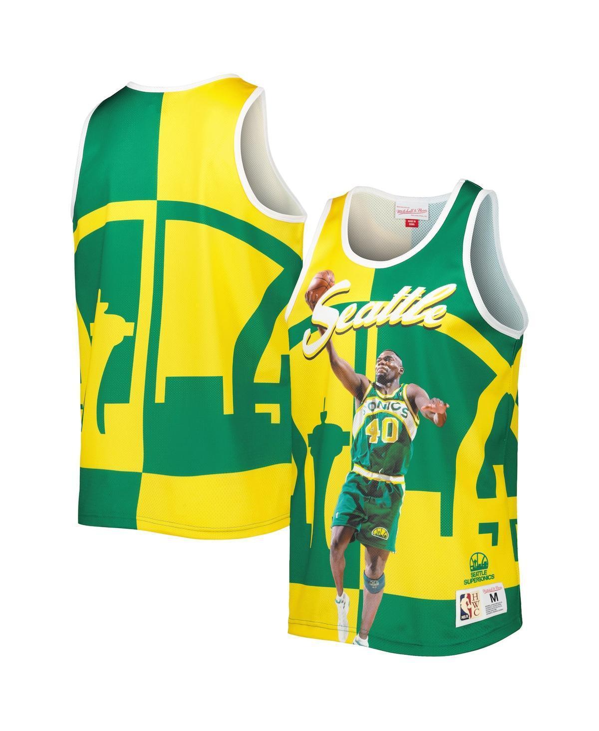 Mens Mitchell & Ness Shawn Kemp Green Seattle SuperSonics Sublimated Player Tank Top - Green Product Image