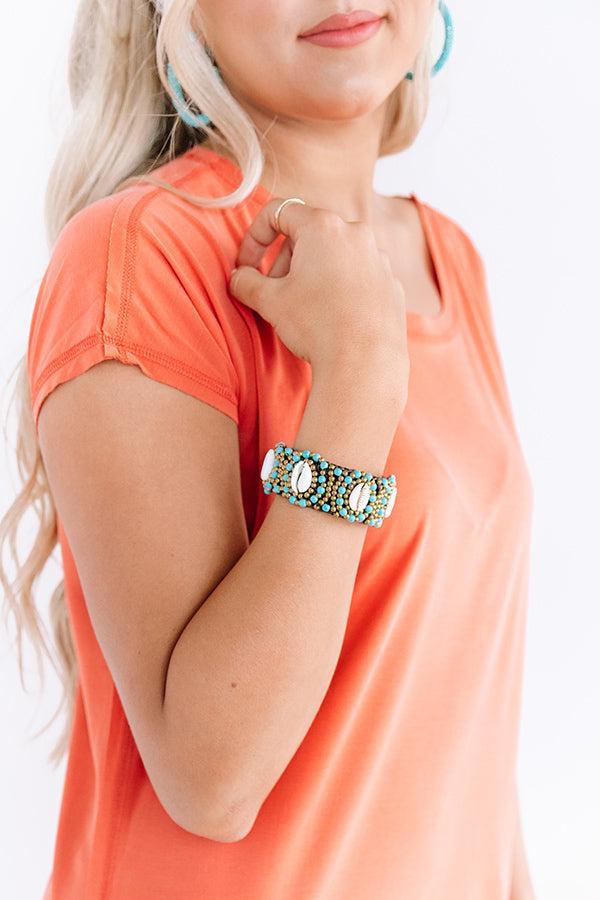 Waves In Waikiki Beaded Cuff Bracelet In Turquoise Product Image