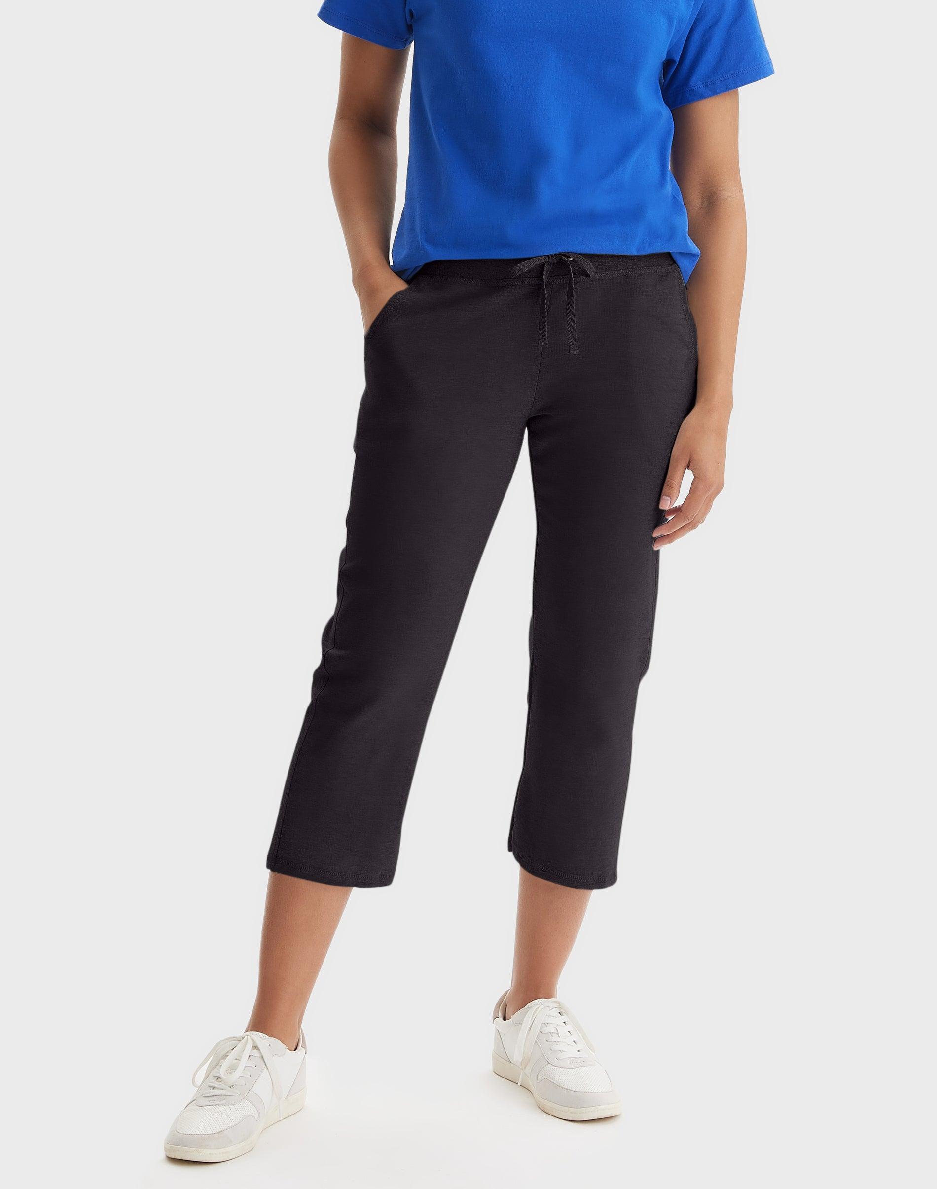 Womens Hanes French Terry Pocket Capris Black Product Image