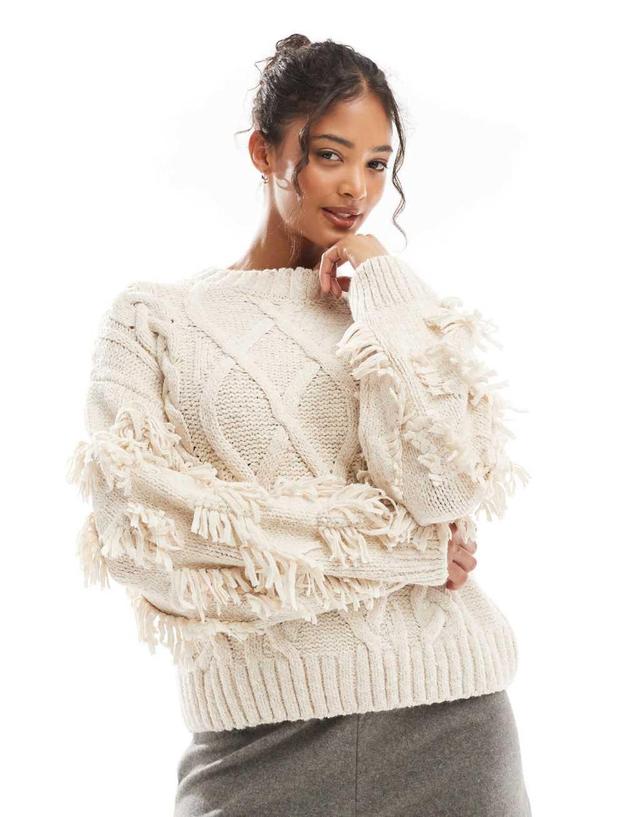 Bershka chunky textured cable knit sweater in ecru Product Image