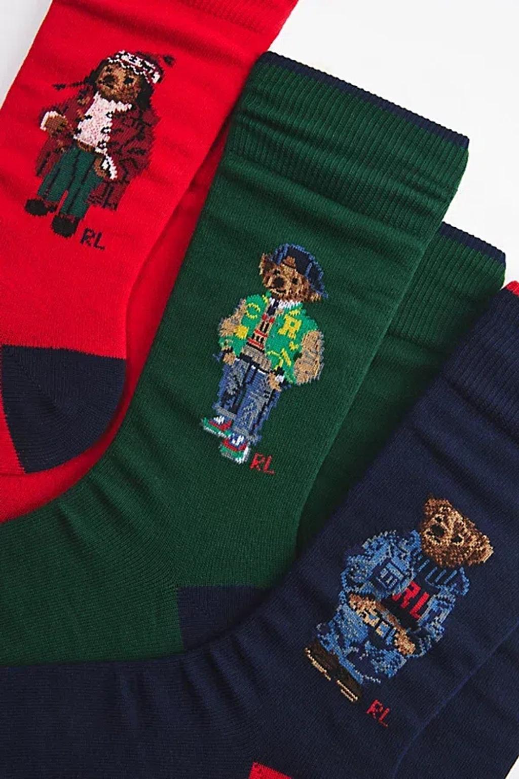 POLO RALPH LAUREN Bear Sock Gift 3-pack In Assorted, Men's At Urban Outfitters Product Image