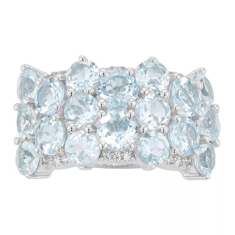 Sterling Silver Genuine Aquamarine & White Cubic Zirconia Accent Cluster Ring, Womens Product Image