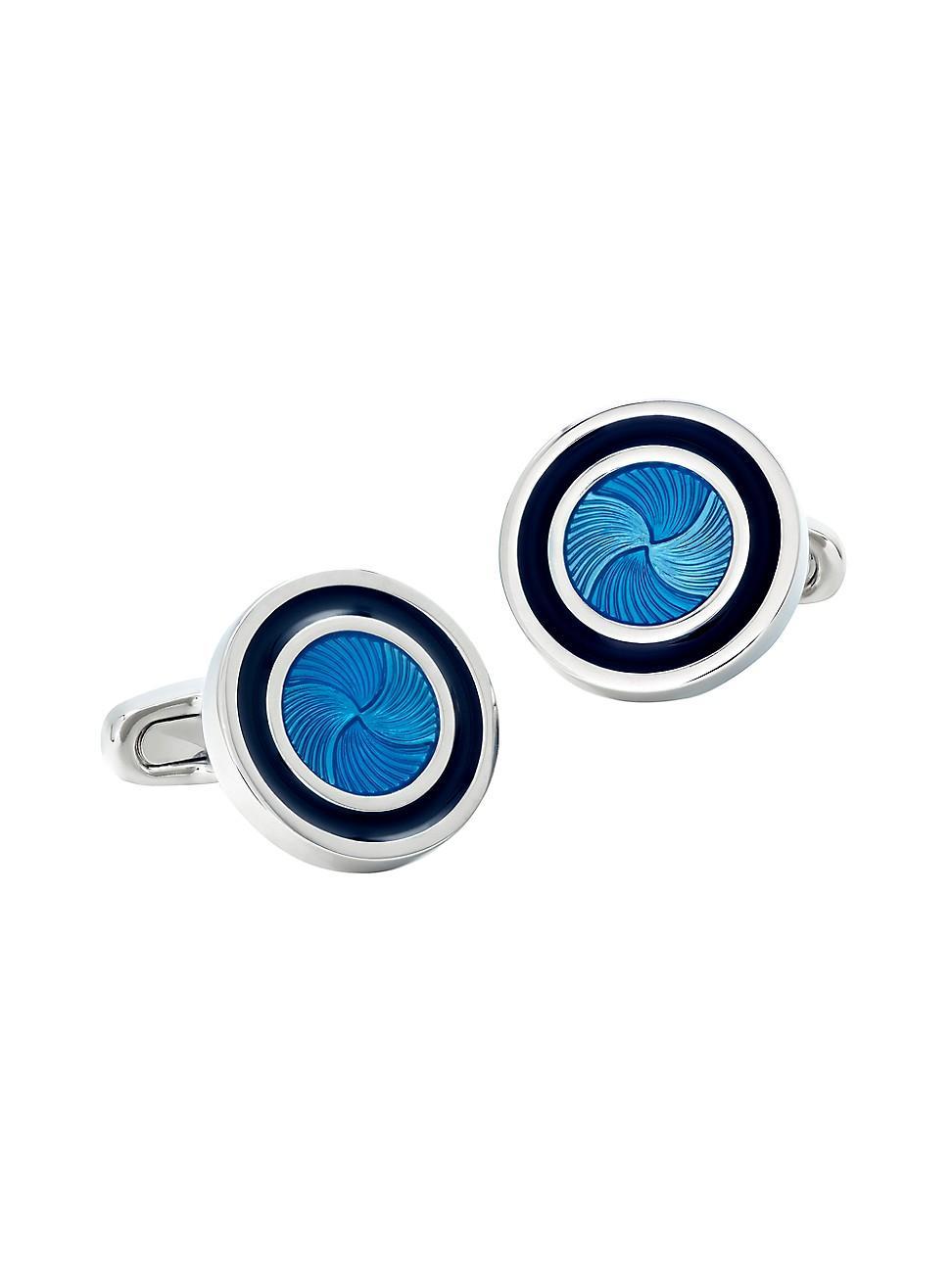 Mens Sunburst Brass Cufflinks - Blue Silver - Blue Silver Product Image