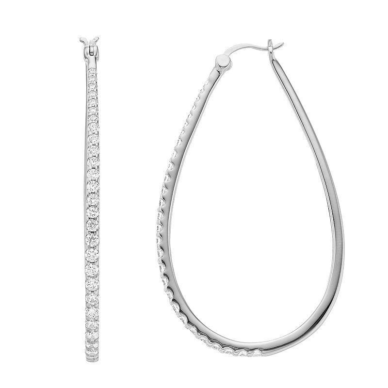 Rosabella Sterling Silver Cubic Zirconia Large Teardrop Hoop Earrings, Womens, White Product Image