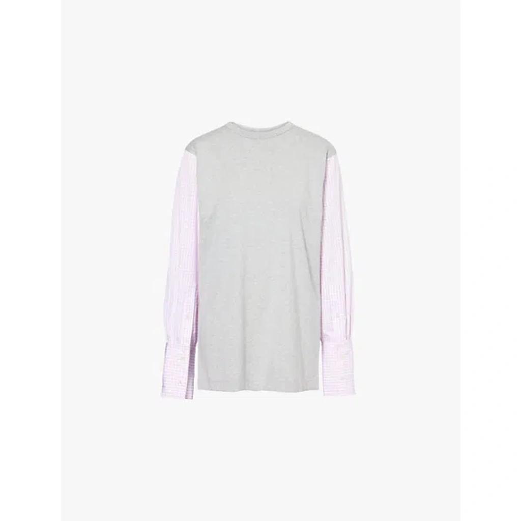 DRIES VAN NOTEN Womens Grey Melange Heos Contrast-sleeved Cotton-jersey T-shirt Product Image