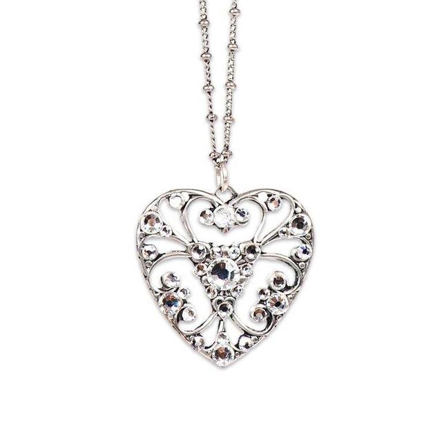 Clear Crystal Filigree Heart Pendant Necklace Product Image