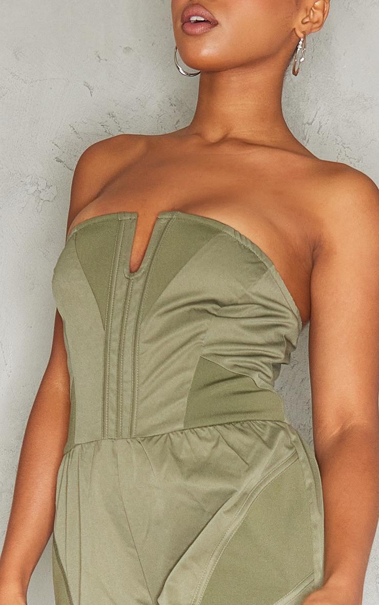 Khaki Contrast Panel V Bar Cargo Jumpsuit Product Image