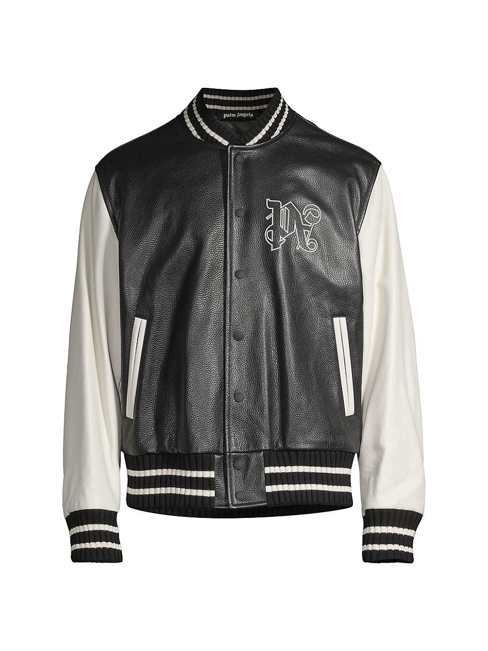 Mens Leather Varsity Bomber Jacket Product Image