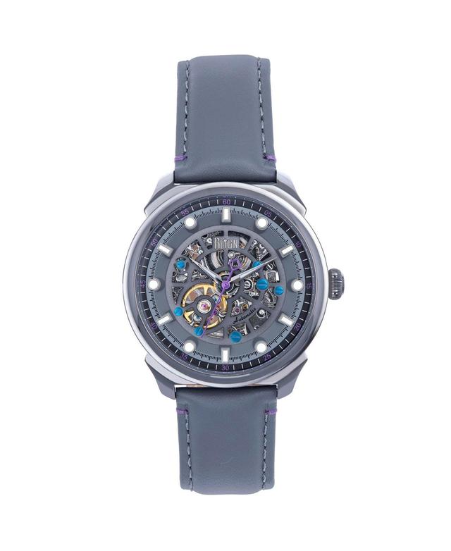 Reign Men Weston Automatic Skeletonized Leather Strap Watch - Gunmetal Gunmetal/grey Product Image