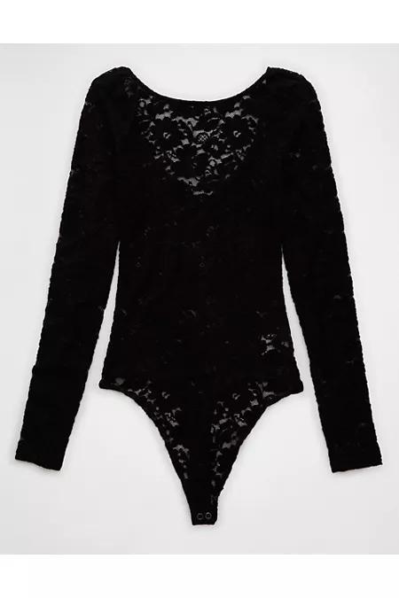 AE Long-Sleeve Low Back Lace Bodysuit Women's Product Image