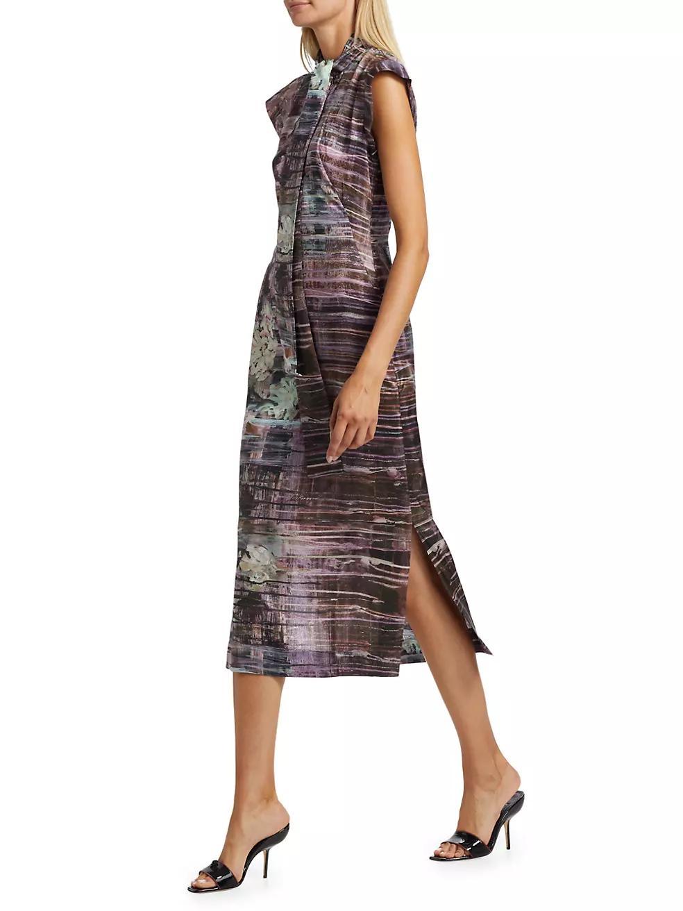 Abstract Floral Silk Midi-Dress Product Image